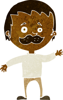 Bir insan tarafından çizilmiş bıyıklı bir çizgi film adamı.