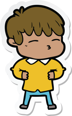 Bir insan tarafından çizilmiş meraklı bir çocuğun çıkartması.