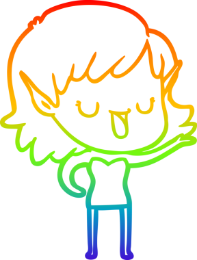 Gökkuşağı gradyan çizgi çizimi bir insan tarafından çizilmiş bir elf kızı