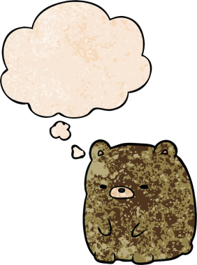 Bir insan tarafından çizilmiş grunge desenli düşünce baloncuklu karikatür üzgün ayı.