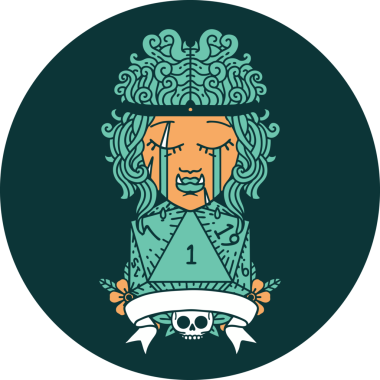 Ağlayan Ork barbar karakteri ikonu. Bir insan tarafından çizilmiş doğal bir D20 rulosu.