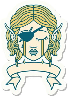 Ağlayan bir elf karakterinin çıkartması. Bir insan tarafından çizilmiş pankartıyla.