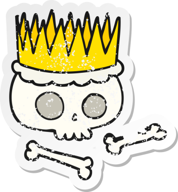 Bir insan tarafından çizilmiş bir karikatür taçının gerilimli retro etiketi