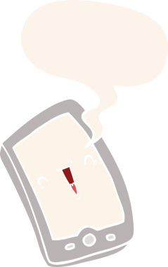 Bir insan tarafından çizilmiş eski moda konuşma baloncuklu şirin çizgi film cep telefonu.