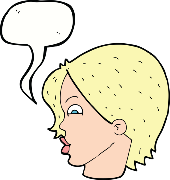 Bir insan tarafından çizilmiş konuşma baloncuğu olan bir kadın yüzü.