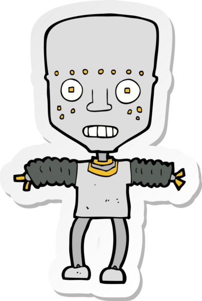 Bir insan tarafından çizilmiş robot karikatür çıkartması.