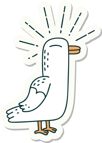 Bir insan tarafından çizilmiş dövme stili martı kuşunun çıkartması.