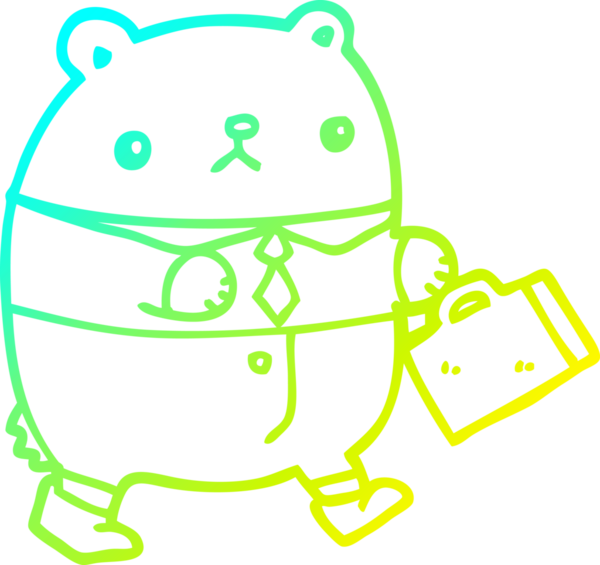 Bir insan tarafından çizilmiş iş kıyafetleri içindeki çizgi film ayısının soğuk gradyan çizimi