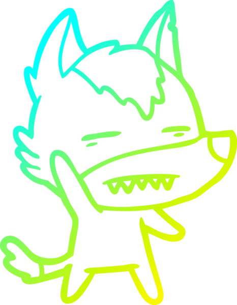 Bir insan tarafından çizilmiş dişleri gösteren bir kurt çizgi çizimi.