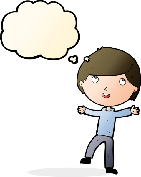 Bir insan tarafından çizilmiş düşünce balonu olan mutlu çocuk çizgi filmi.