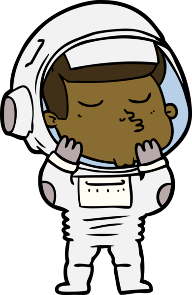 Bir insan tarafından çizilmiş kendine güvenen bir astronot çizgi filmi.