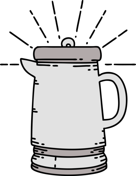 Bir insan tarafından çizilmiş geleneksel dövme stili bir kahve demliğinin çizimi