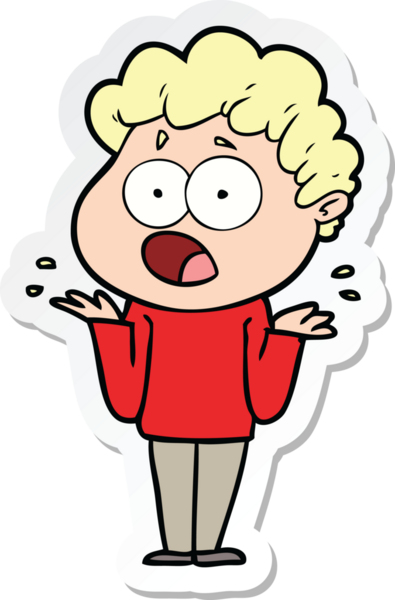 Bir insan tarafından çizilmiş, şaşırarak nefes nefese kalmış bir çizgi film karakterinin çıkartması.