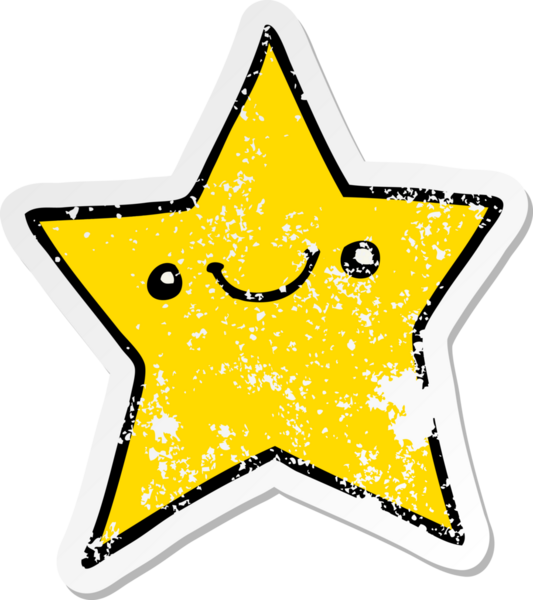 Bir insan tarafından çizilmiş mutlu bir çizgi film yıldızının sıkıntılı çıkartması.