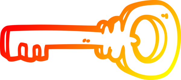 Bir insan tarafından çizilen altın anahtarın sıcak çizgi çizimi