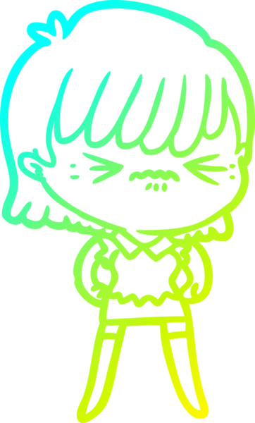 Bir insan tarafından çizilmiş, soğuk bir çizgi film kızı çizimi.