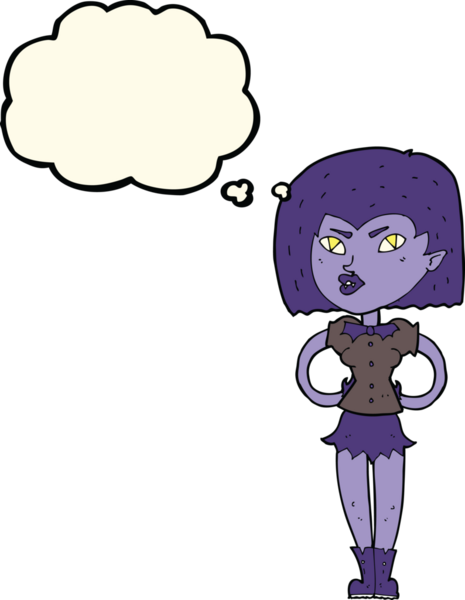 Bir insan tarafından çizilmiş düşünce balonlu vampir kız.