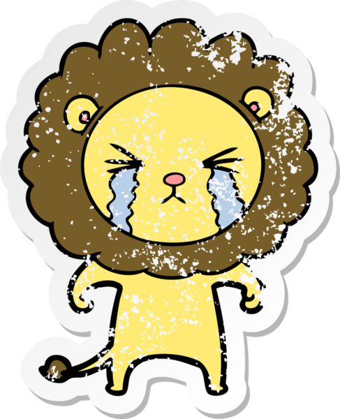 Bir insan tarafından çizilmiş ağlayan bir aslanın dertli çıkartması.