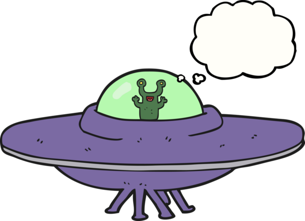 Bir insan tarafından çizilmiş serbest çizim düşünce balonu uzaylı uzay gemisi.