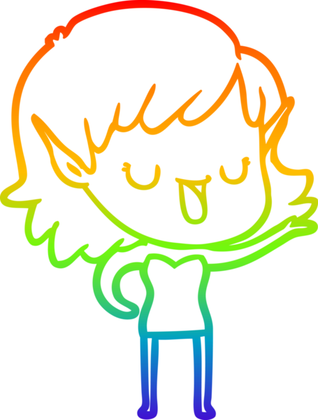 Gökkuşağı gradyan çizgi çizimi bir insan tarafından çizilmiş bir elf kızı