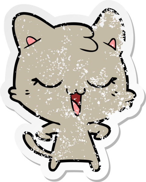 Bir insan tarafından çizilmiş mutlu çizgi film kedisinin sıkıntılı çıkartması.