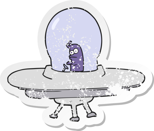 Bir insan tarafından çizilmiş bir uçan daire desenli karikatür çıkartması.