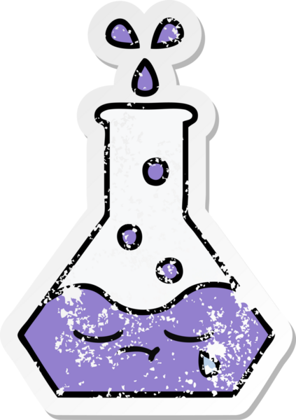 Bir insan tarafından çizilmiş sevimli bir bilim şişesinin sıkıntılı çıkartması.