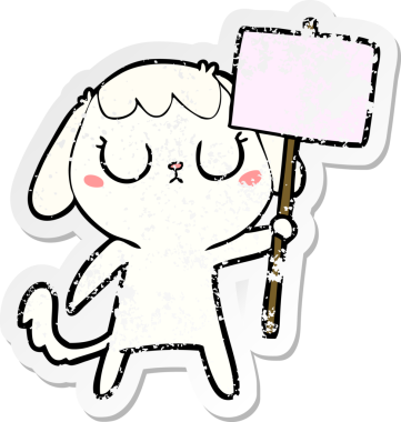 Bir insan tarafından çizilmiş şirin bir köpeğin sıkıntılı çıkartması.