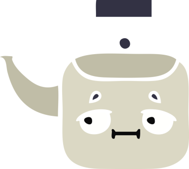 Bir insan tarafından çizilmiş bir çaydanlığın düz renkli retro karikatürü