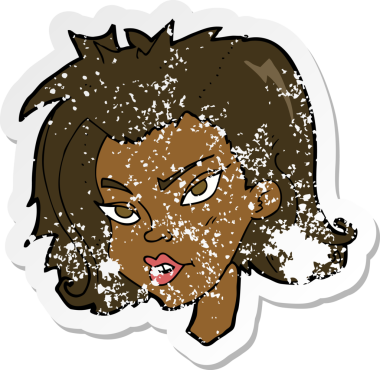 Bir insan tarafından çizilmiş bir karikatür kadın yüzünün gerilimli yapıştırması.