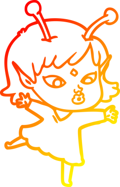 Bir insan tarafından çizilmiş güzel bir uzaylı kız çizgi çizimi.