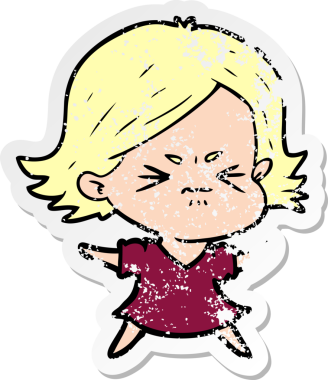 Bir insan tarafından çizilmiş kızgın bir karikatür çıkartması.