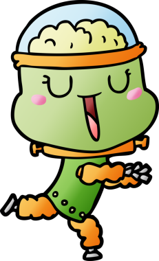 Bir insan tarafından çizilen mutlu çizgi film robotu