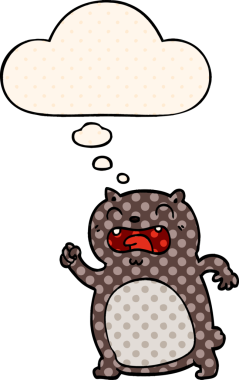 Çizgi roman tarzında düşünce baloncuğu olan çizgi film kedisi insan tarafından çizilmiş.