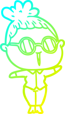 Bir insan tarafından çizilmiş gözlüklü bir karikatür kadın çizimi.