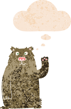 Düşünce baloncuğu ve grunge ile çizgi film ayısı bir insan tarafından çizilmiş tedirgin geçmiş doku