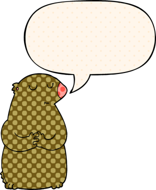 Bir insan tarafından çizilmiş çizgi roman tarzında konuşma balonu olan sevimli çizgi film ayısı.