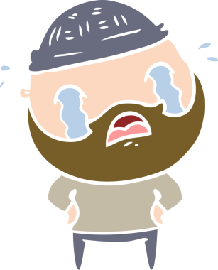 Düz renkli çizgi film sakallı adam bir insan tarafından çizilmiş ağlıyor.