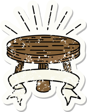 Bir insan tarafından çizilmiş eski dövme stili tahta bir tabure.