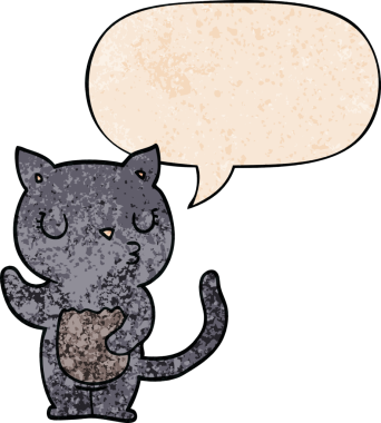 Bir insan tarafından çizilmiş geçmişe dönük konuşma baloncuğu olan sevimli çizgi film kedisi.