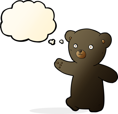 Bir insan tarafından çizilmiş düşünce baloncuğu olan siyah ayı yavrusu.