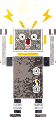 Bir insan tarafından çizilmiş arızalı bir robotun retro çizim tarzı karikatürü