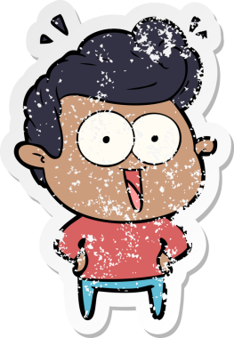 Bir insan tarafından çizilmiş heyecanlı bir karikatür çıkartması.