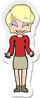 Bir insan tarafından çizilmiş omuz silken mutlu bir kadının çıkartması.