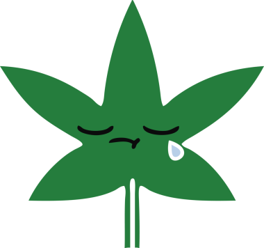 Bir insan tarafından çizilmiş marihuana yaprağının düz renkli retro karikatürü
