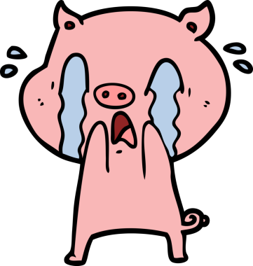 Bir insan tarafından çizilmiş ağlayan domuz çizgi filmi.