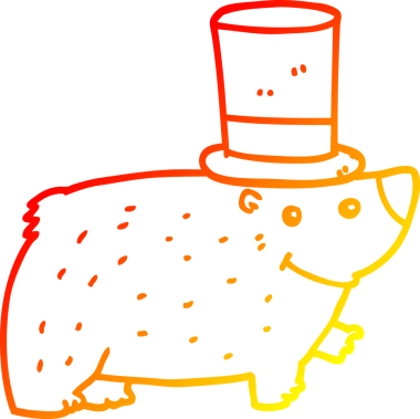 Bir insan tarafından çizilmiş silindir şapkalı çizgi film ayısının sıcak çizgi çizimi