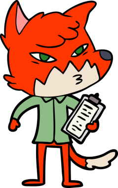 Bir insan tarafından çizilmiş akıllı çizgi film tilkisi.