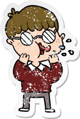 Bir insan tarafından çizilmiş gözlük takan çizgi film karakterinin sıkıntılı çıkartması.