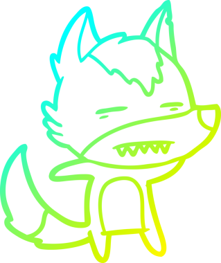 Bir insan tarafından çizilmiş dişleri gösteren çizgi bir kurt çizimi.